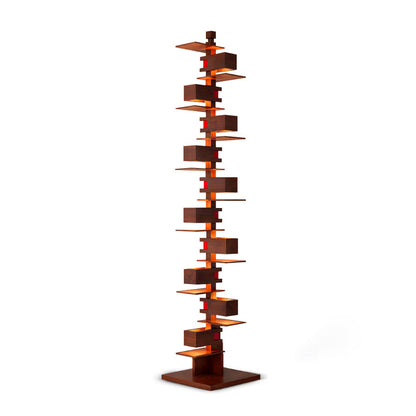 Stepped Box Walnut Black Floor Lamp