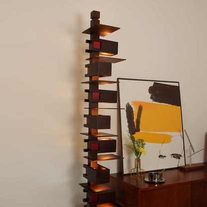 Stepped Box Walnut Black Floor Lamp