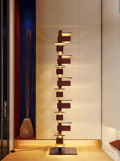 Stepped Box Walnut Black Floor Lamp