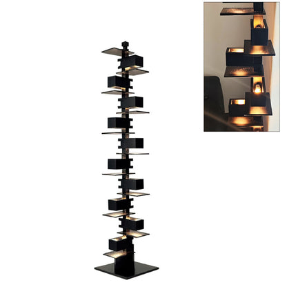Stepped Box Walnut Black Floor Lamp