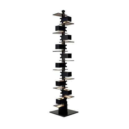 Stepped Box Walnut Black Floor Lamp