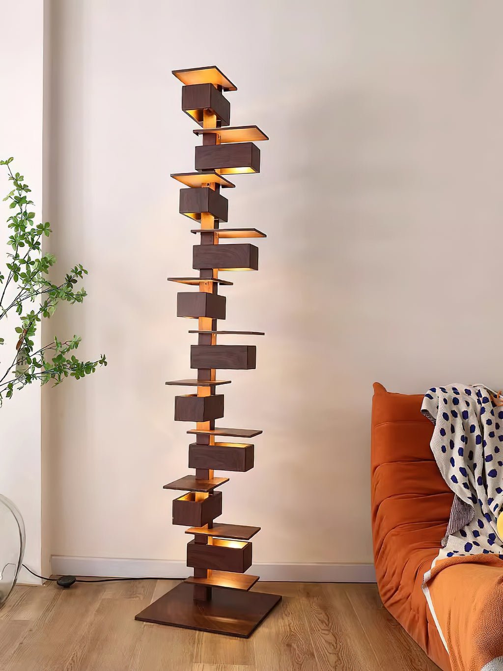 Stepped Box Walnut Black Floor Lamp