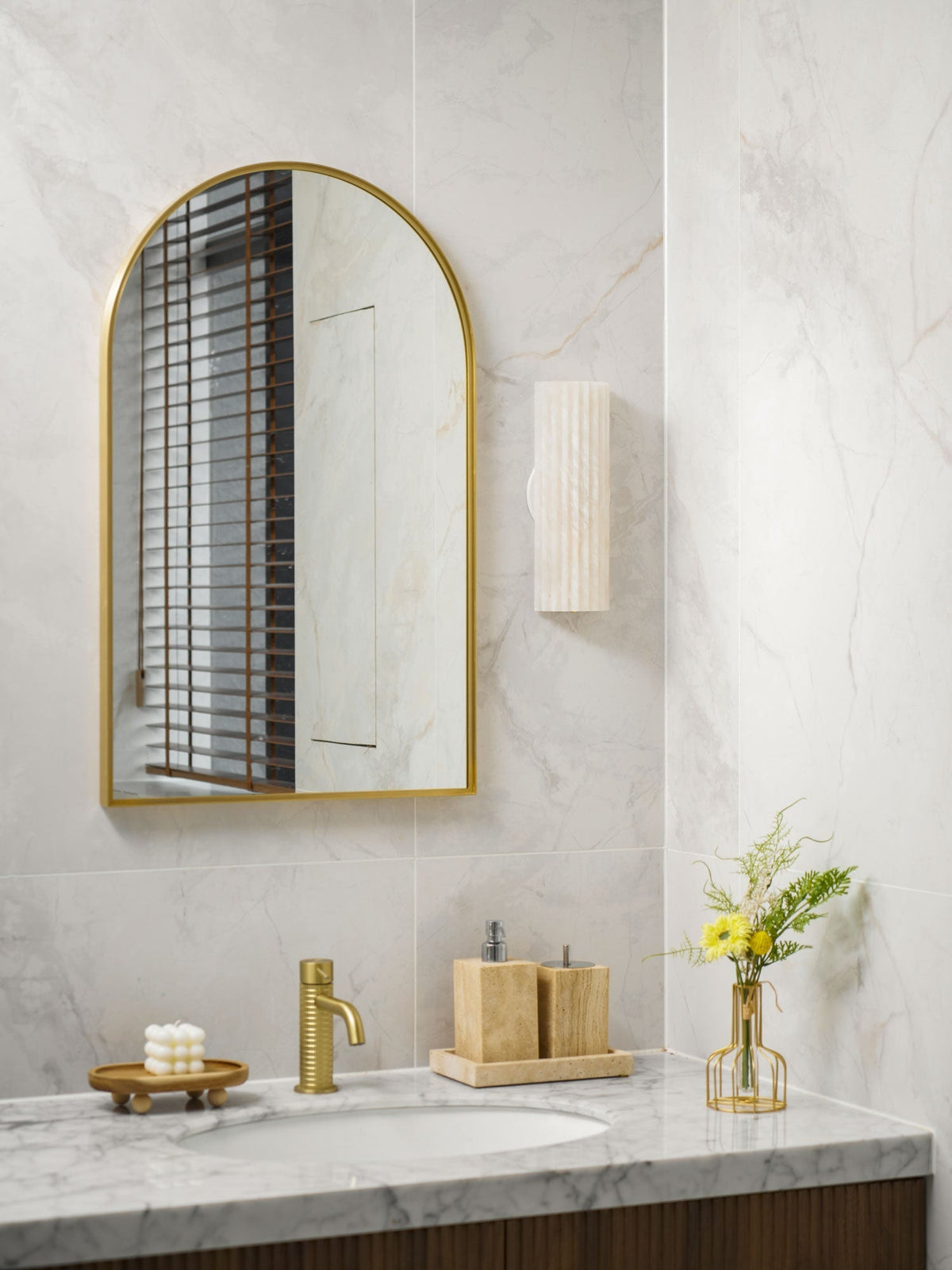 Striaform White Alabaster Wall Light