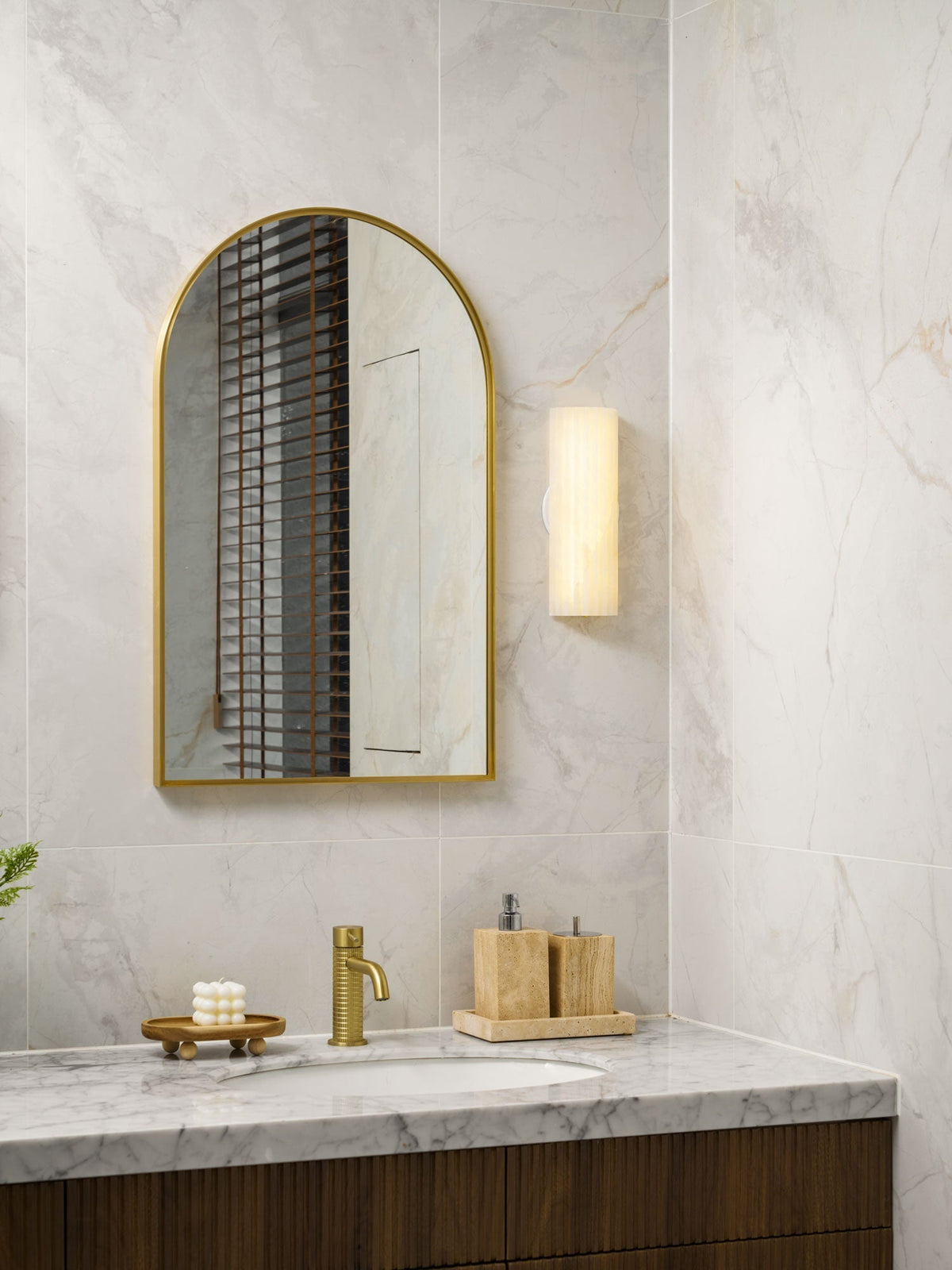 Striaform White Alabaster Wall Light