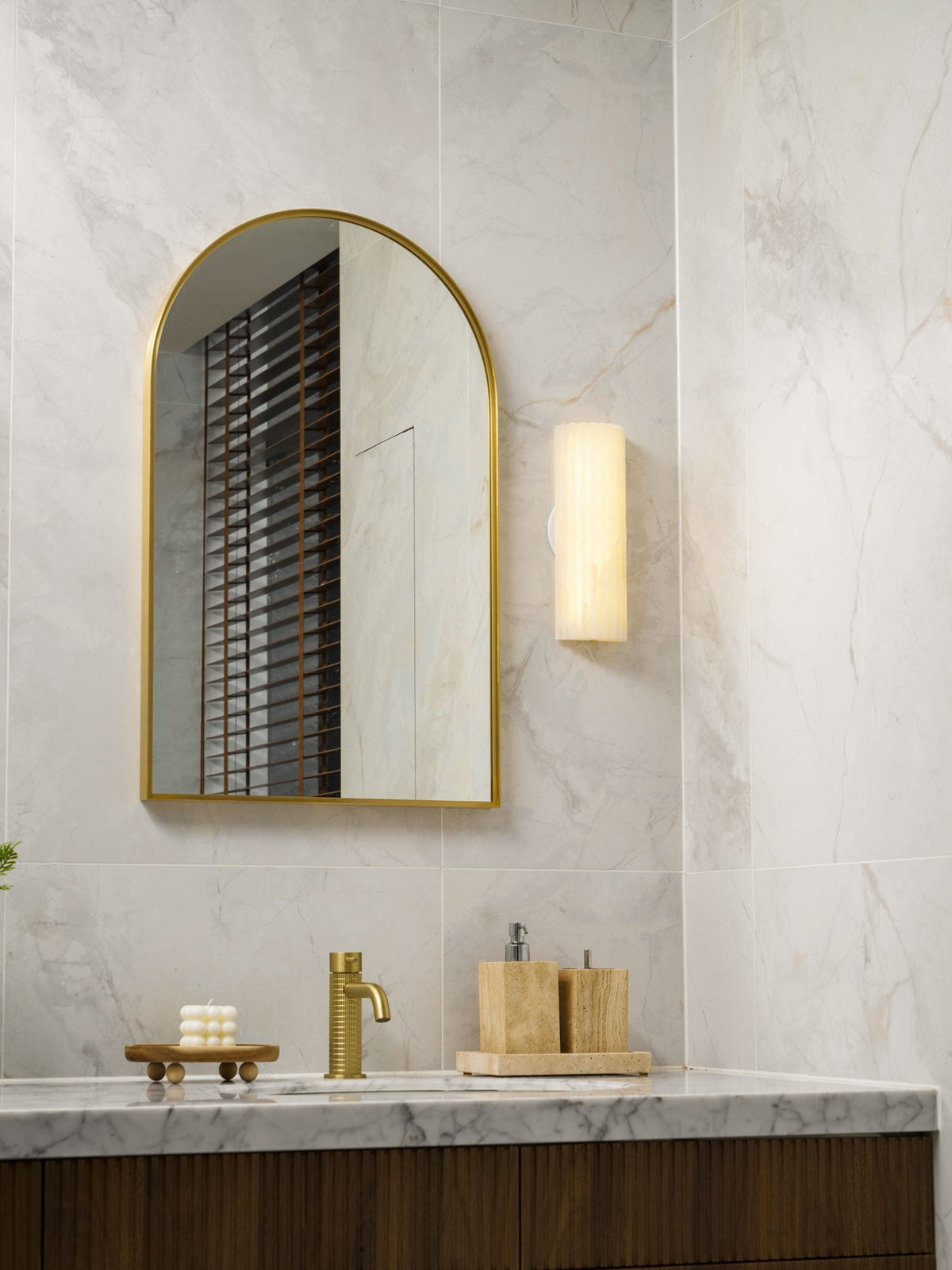 Striaform White Alabaster Wall Light