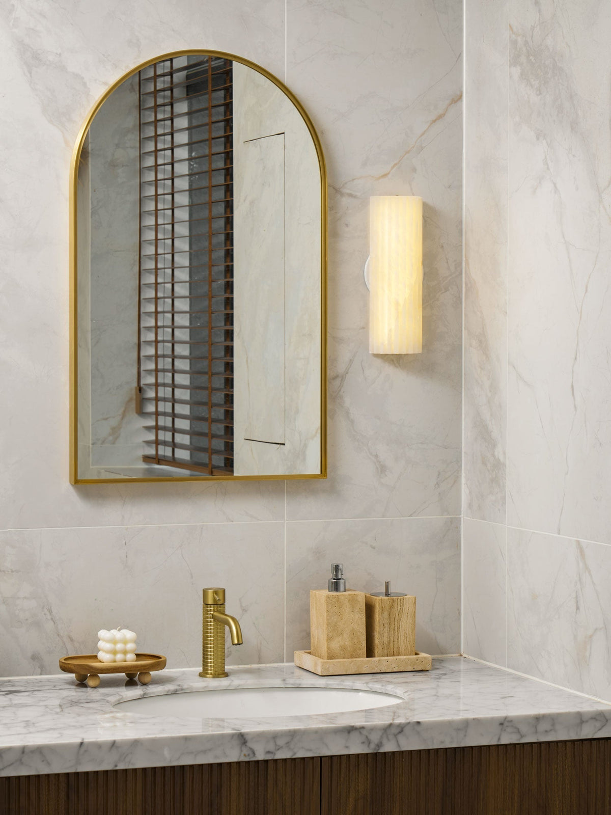 Striaform White Alabaster Wall Light