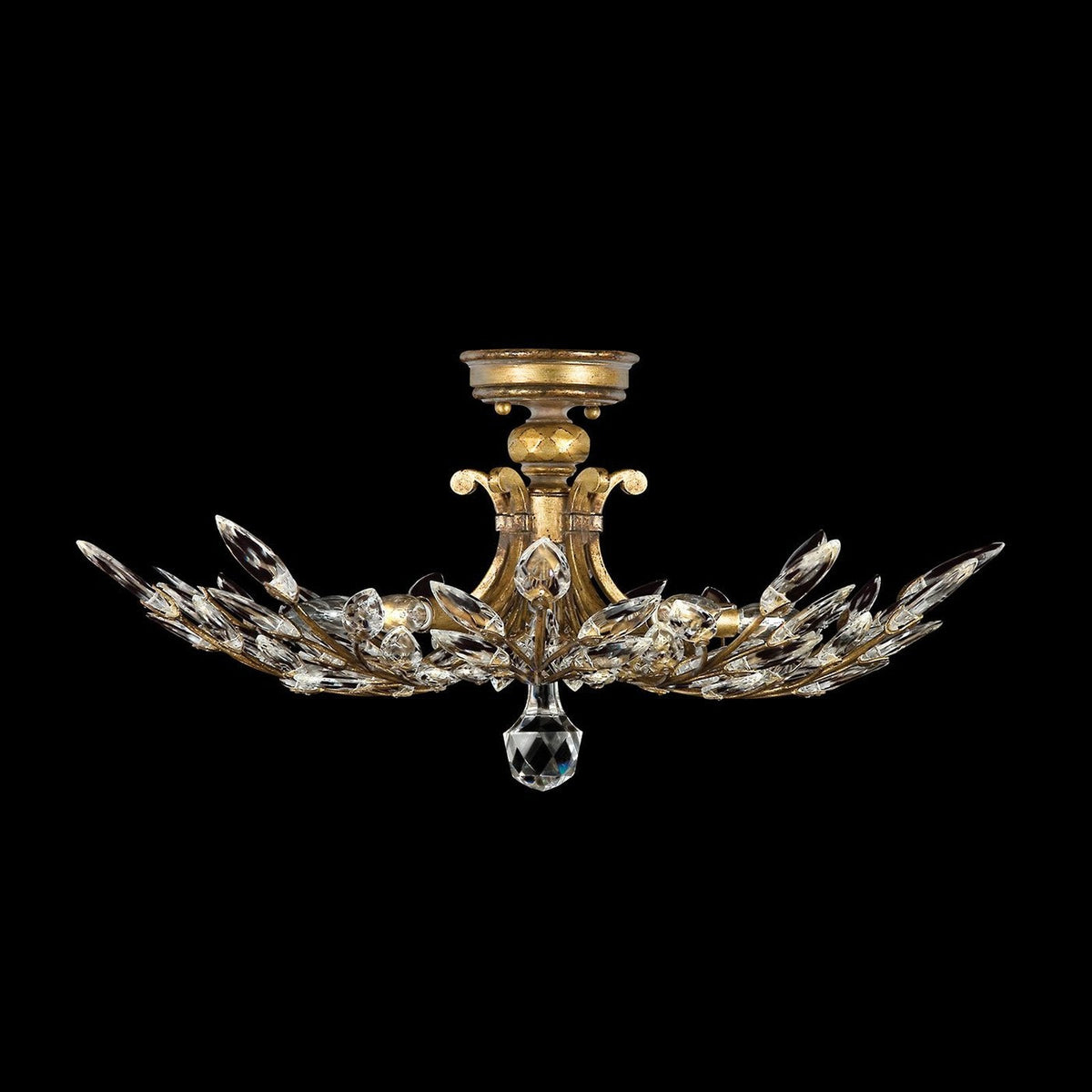 Stylized Laurel Gold Silver Crystal Semi-Flush Light