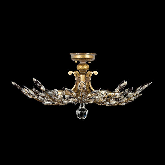 Stylized Laurel Gold Silver Crystal Semi-Flush Light