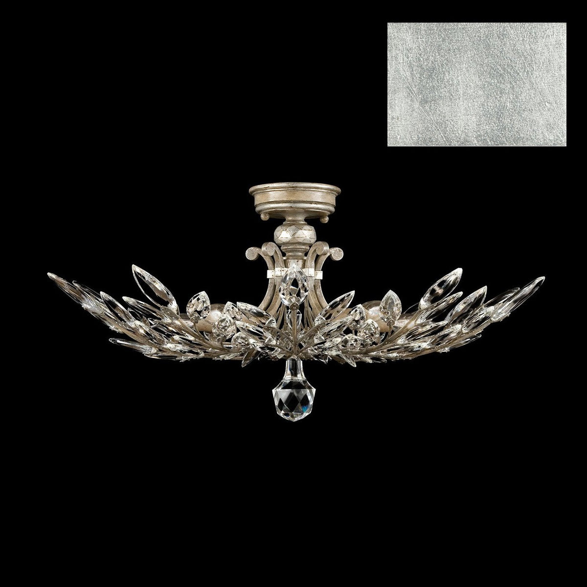 Stylized Laurel Gold Silver Crystal Semi-Flush Light