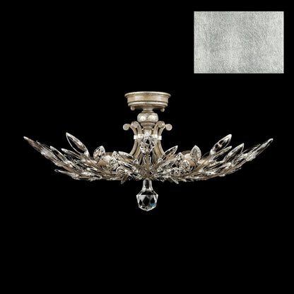 Stylized Laurel Gold Silver Crystal Semi-Flush Light