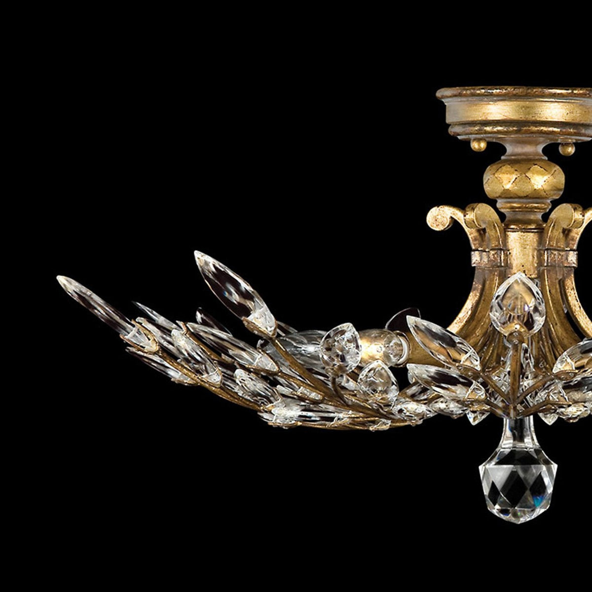 Stylized Laurel Gold Silver Crystal Semi-Flush Light