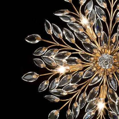 Stylized Laurel Gold Silver Crystal Semi-Flush Light