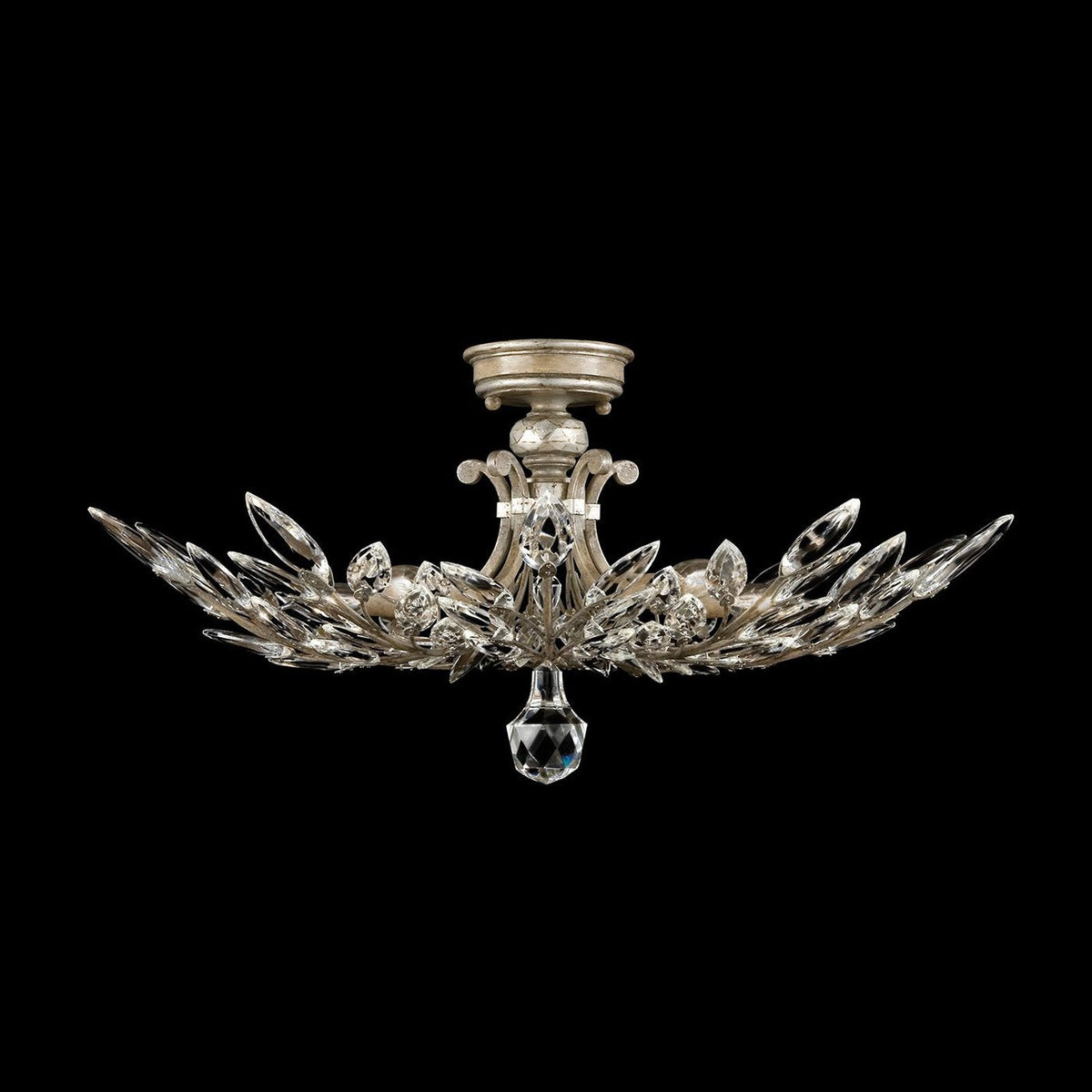 Stylized Laurel Gold Silver Crystal Semi-Flush Light