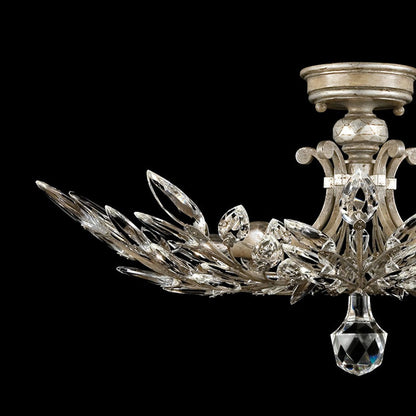 Stylized Laurel Gold Silver Crystal Semi-Flush Light
