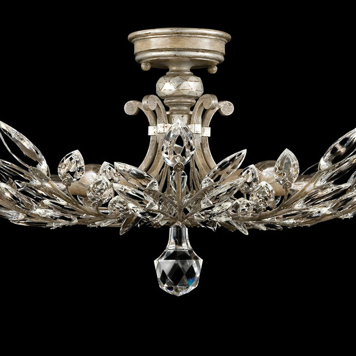 Stylized Laurel Gold Silver Crystal Semi-Flush Light