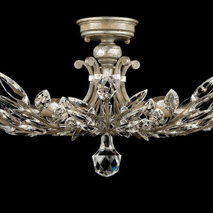 Stylized Laurel Gold Silver Crystal Semi-Flush Light