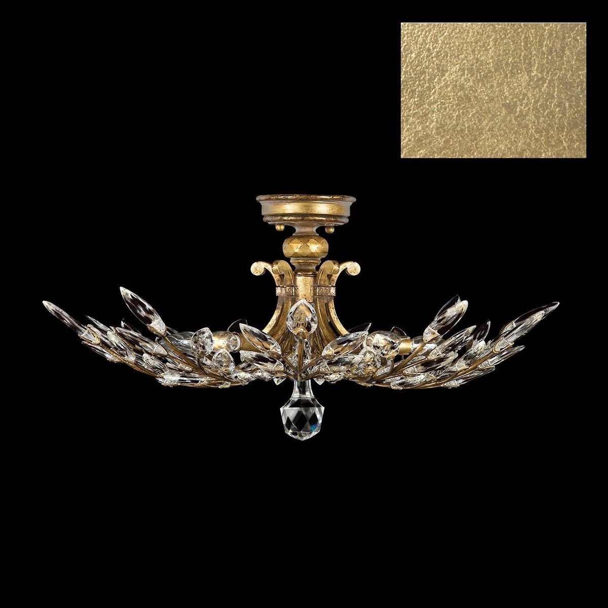 Stylized Laurel Gold Silver Crystal Semi-Flush Light