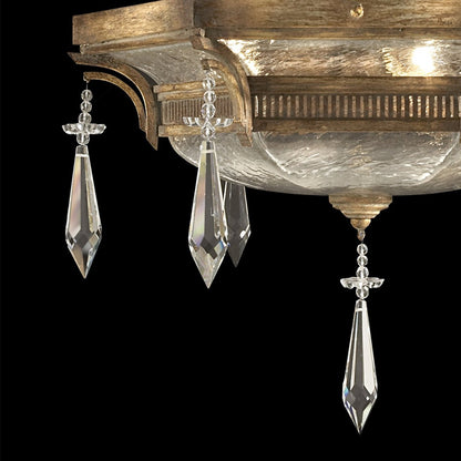 Swirled Glass Crystal Drop Gold Semi-Flush Light