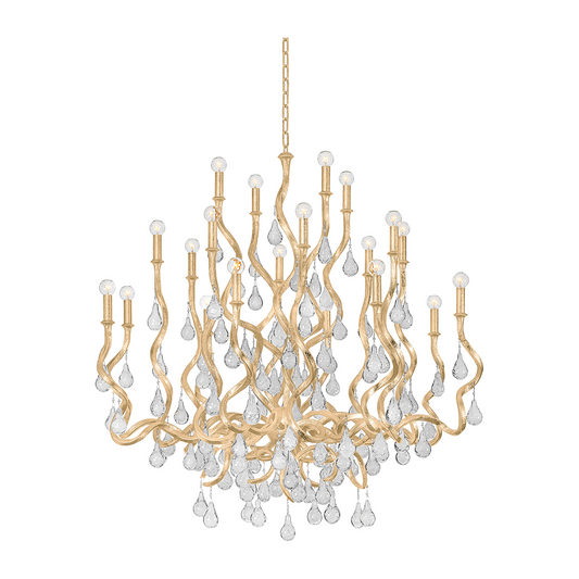 Swirling Arm Gold Leaf Crystal Drop Chandelier