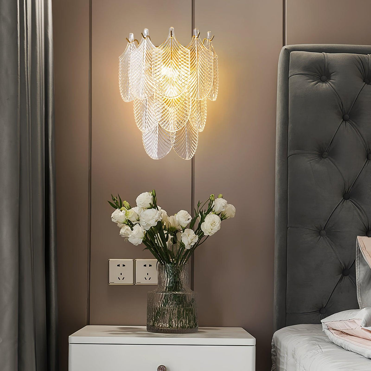 Textured Column Brass Clear Glass Wall Sconce