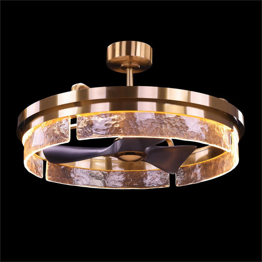 Textured Glass Natural Brass LED Fandelier
