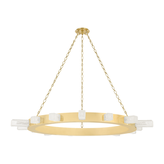 Textured Piastre Cube Vintage Brass Ring Chandelier