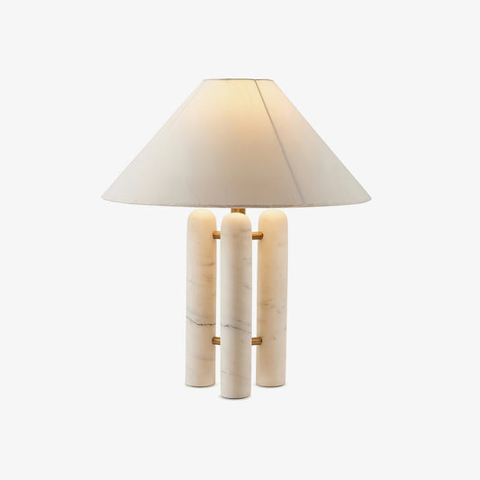 Triple Marble Column White Fabric Table Lamp