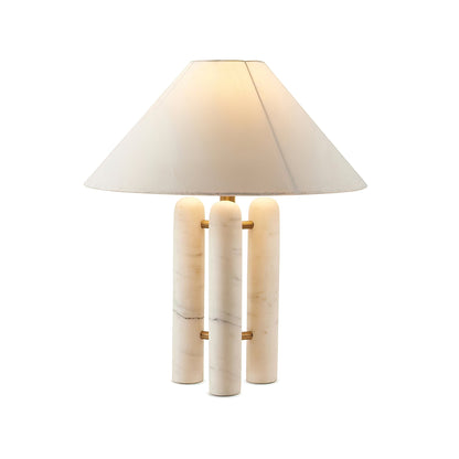 Triple Marble Column White Fabric Table Lamp