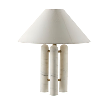 Triple Marble Column White Fabric Table Lamp