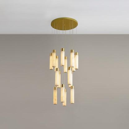 Veinfall Brass Alabaster Multi-Light Chandelier
