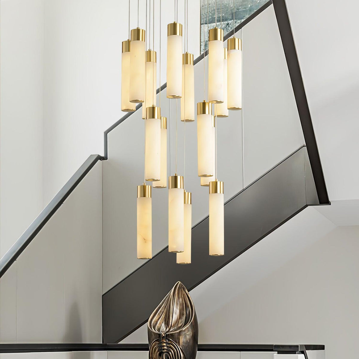 Veinfall Brass Alabaster Multi-Light Chandelier