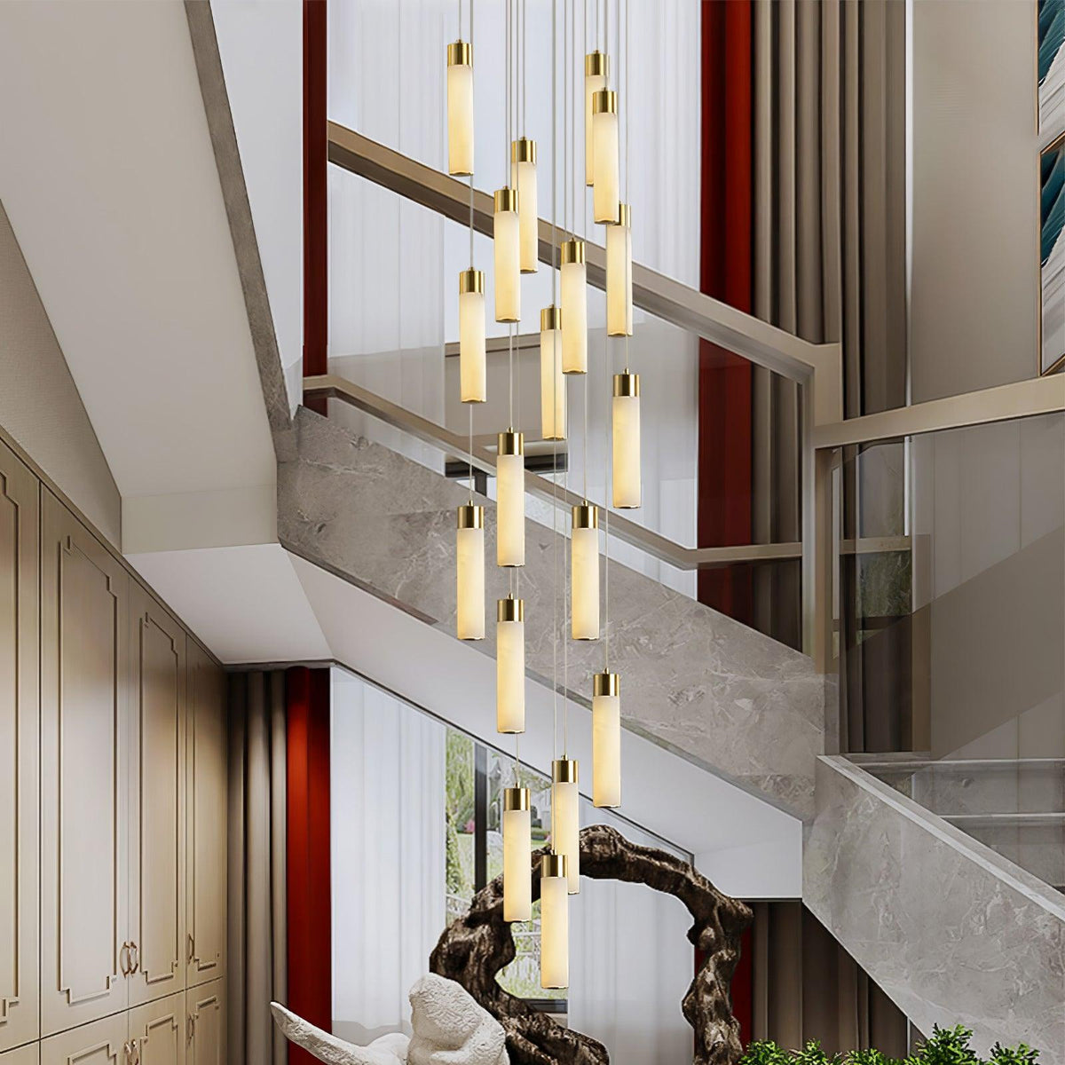 Veinfall Brass Alabaster Multi-Light Chandelier