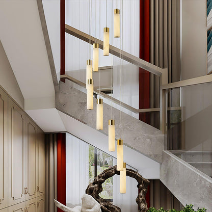 Veinfall Brass Alabaster Multi-Light Chandelier