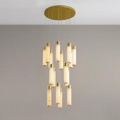 Veinfall Brass Alabaster Multi-Light Chandelier