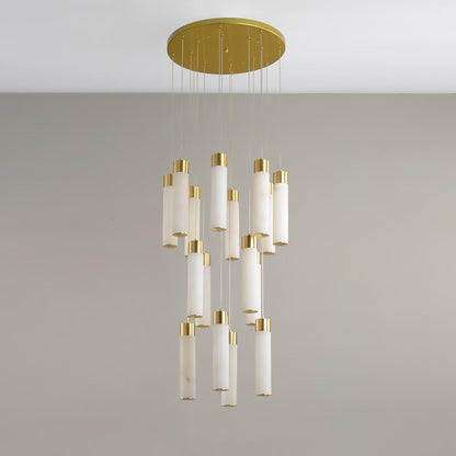 Veinfall Brass Alabaster Multi-Light Chandelier