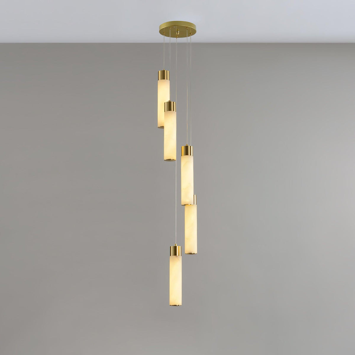 Veinfall Brass Alabaster Multi-Light Chandelier