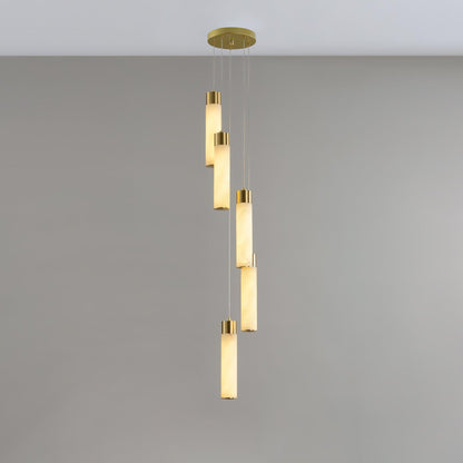 Veinfall Brass Alabaster Multi-Light Chandelier