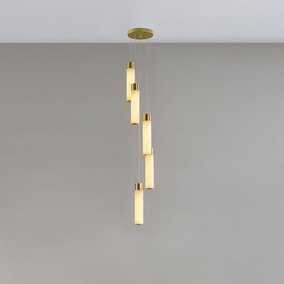 Veinfall Brass Alabaster Multi-Light Chandelier