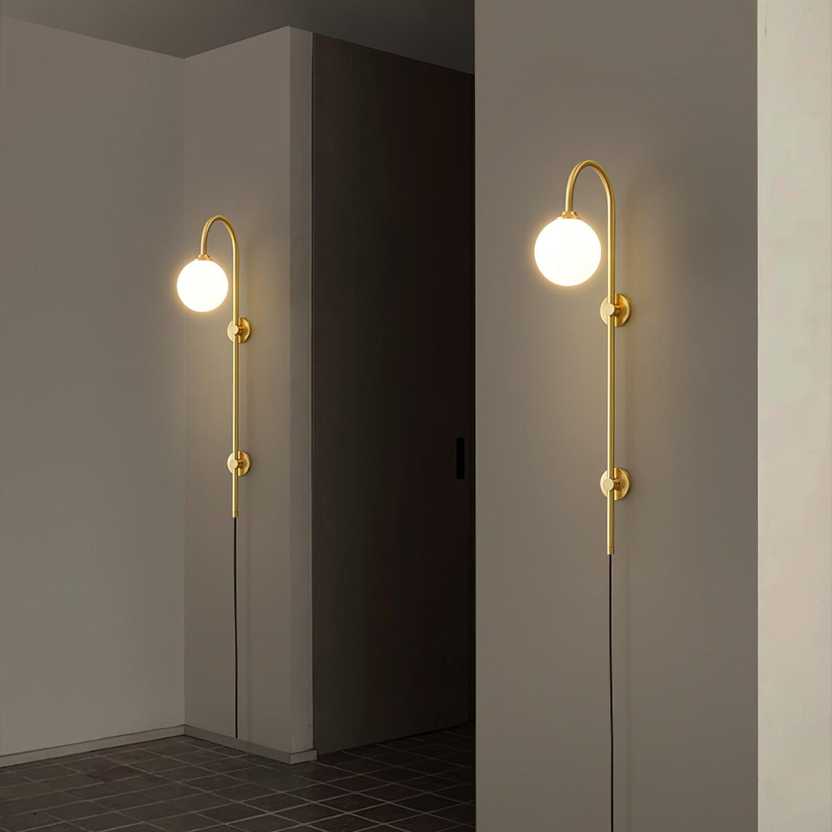 Vertical Globe Gold Plug-In Wall Sconce