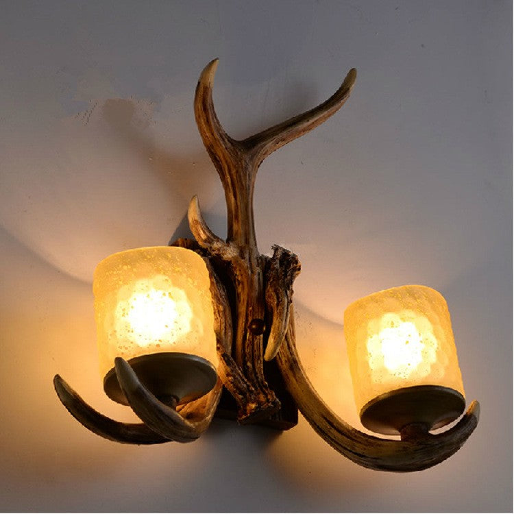 Vintage Antler Glass Wall Lamp