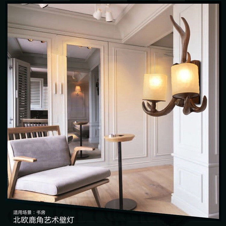 Vintage Antler Glass Wall Lamp