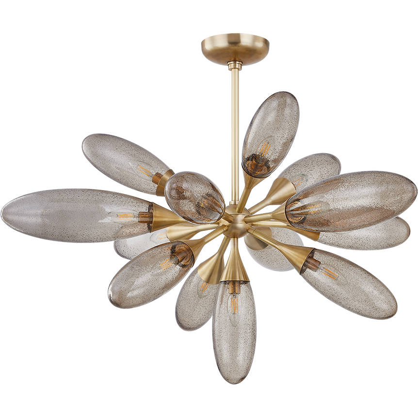 Voluminous Seedy Glass Vintage Brass Chandelier