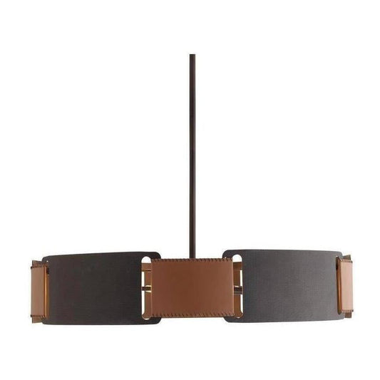 Whipstitched Leather Blackened Iron Ring Chandelier