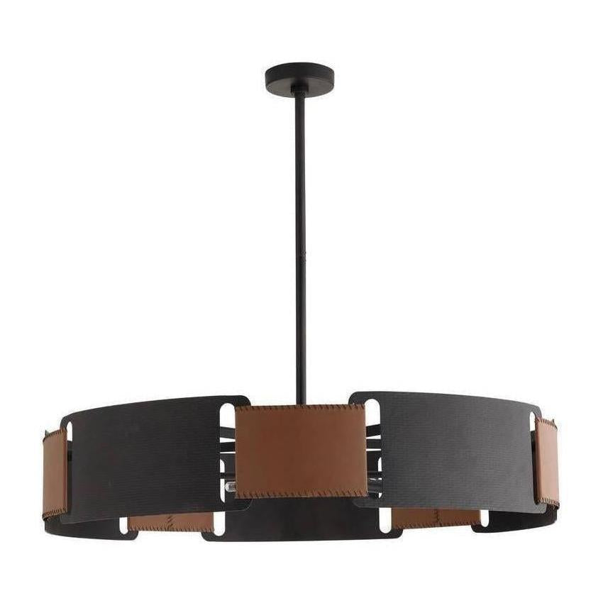 Whipstitched Leather Blackened Iron Ring Chandelier