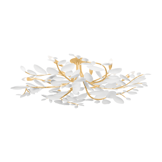 White Plaster Vine Gold Leaf Semi-Flush Light