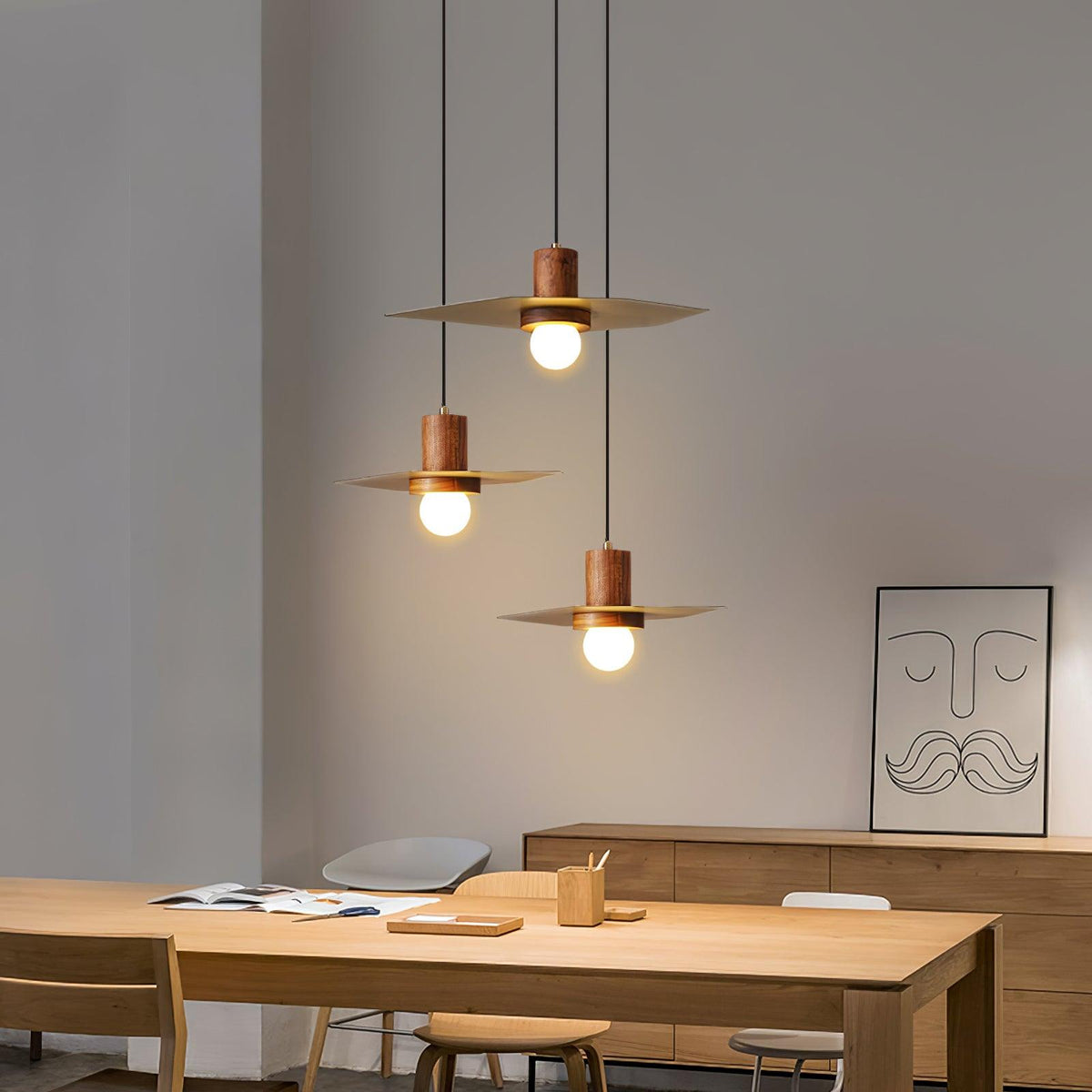 Wood Hub Brass White Glass Pendant
