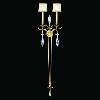 Worn Gold Swirled Crystal Wall Sconce