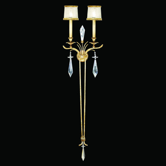 Worn Gold Swirled Crystal Wall Sconce