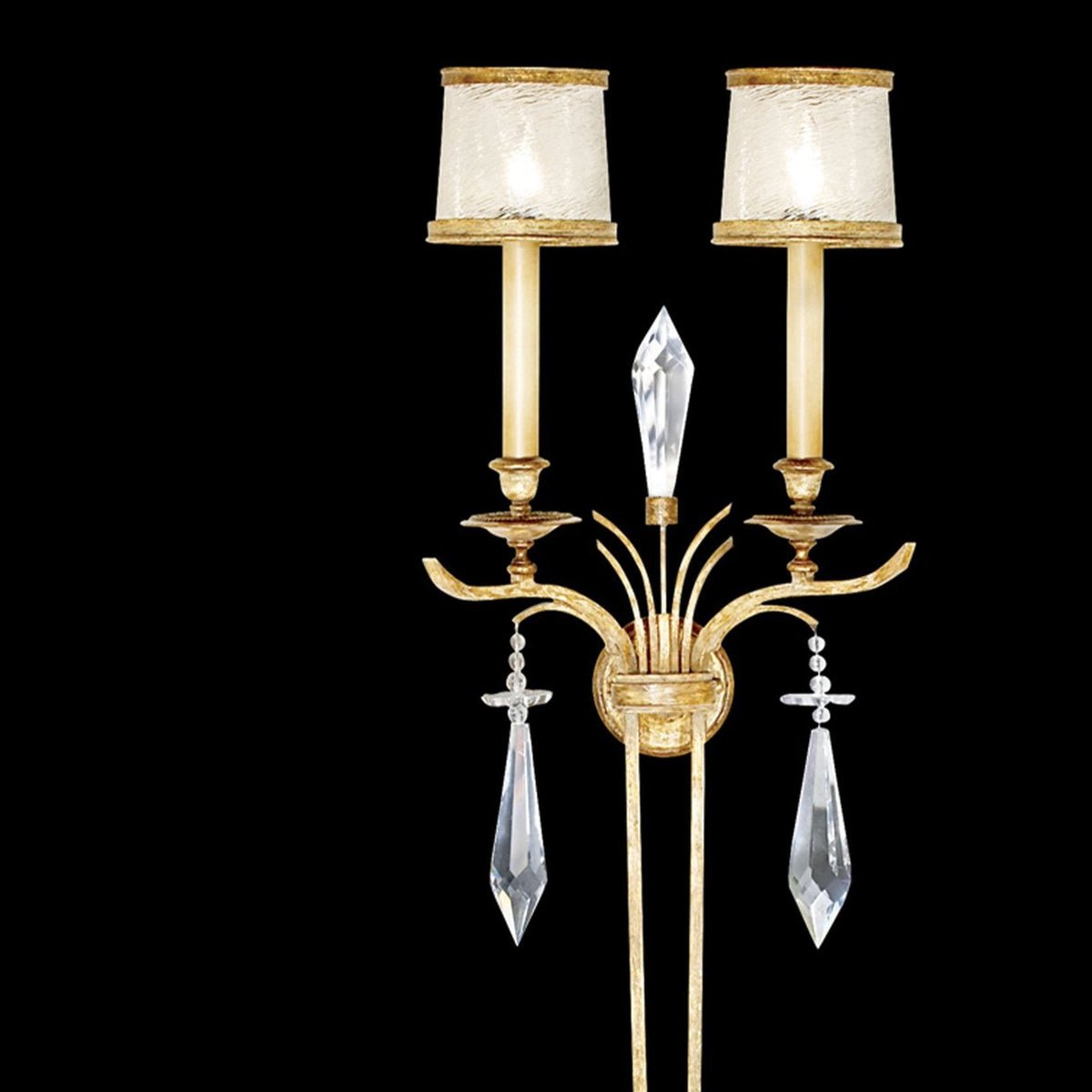 Worn Gold Swirled Crystal Wall Sconce