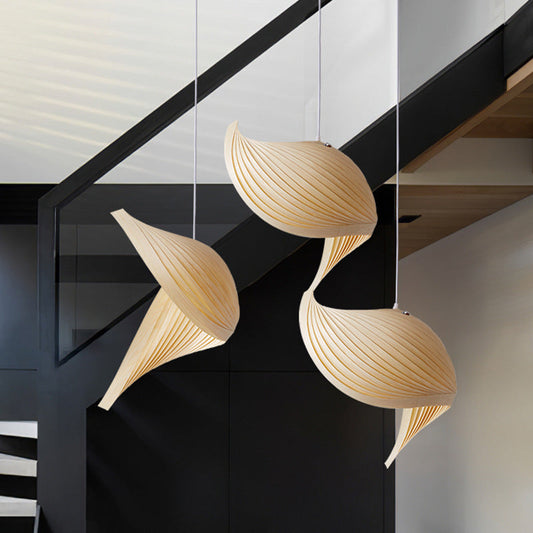 Woven Wood Restaurant Pendant Light / Single Head